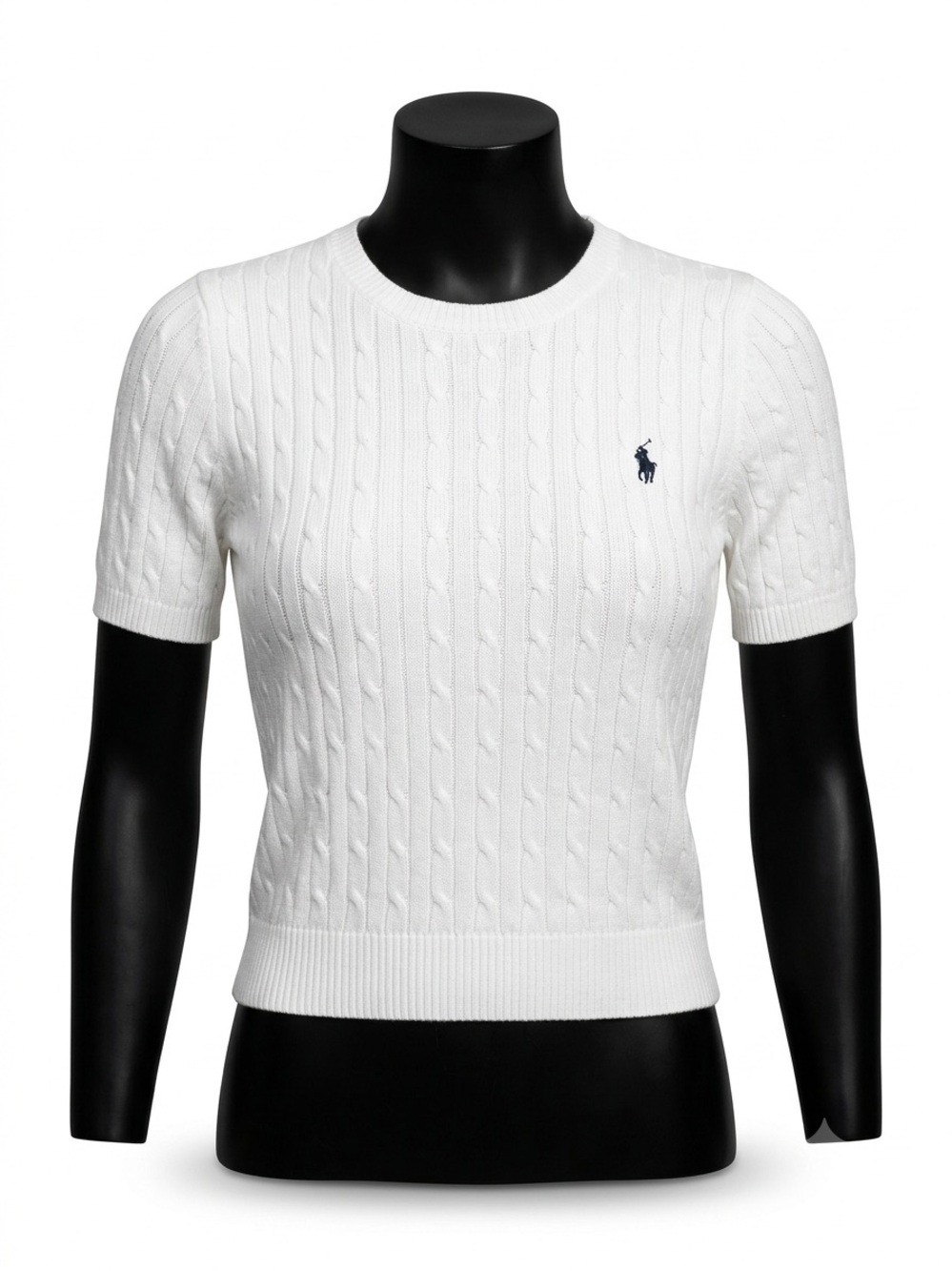 Polo Ralph Lauren White Cable Knit Short Sleeve Top Size Small (stretch to Med)